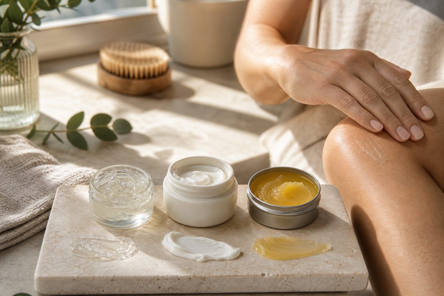 4. Comparez gel, crème et baume par texture et conditions d’utilisation
